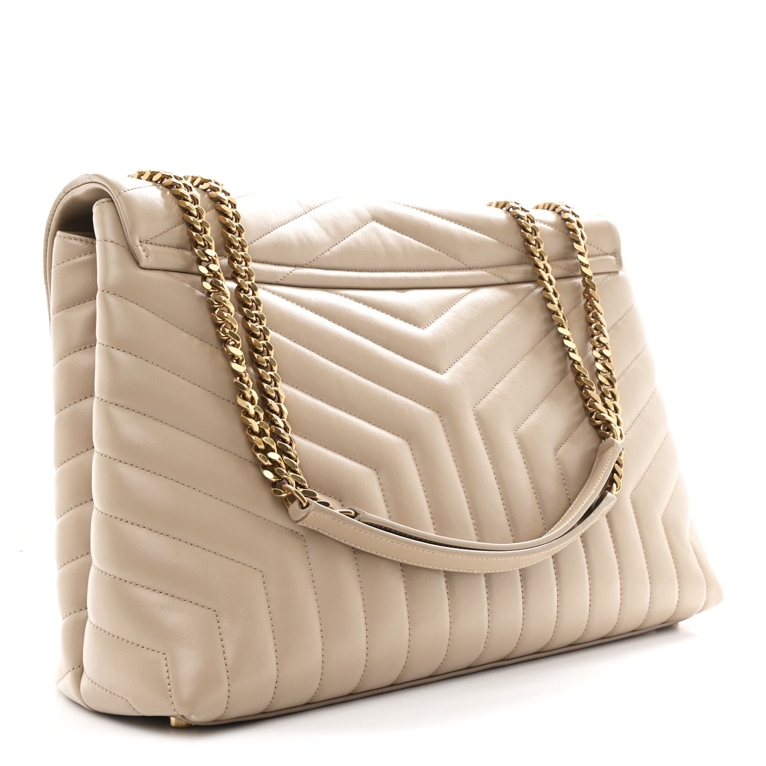 Saint Laurent Calfskin Matelasse Large Loulou Monogram Chain Satchel Dark Beige 3 of 11
