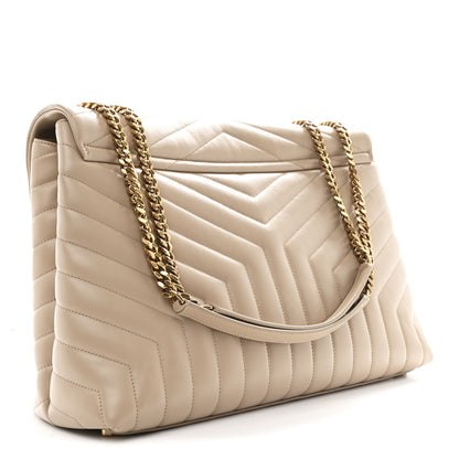 Saint Laurent Calfskin Matelasse Large Loulou Monogram Chain Satchel Dark Beige 3 of 11