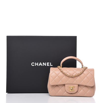 Chanel Lambskin Quilted Mini Top Handle Rectangular Flap Beige 10 of 10
