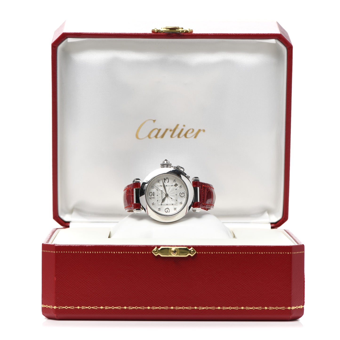 18K White Gold Diamond Alligator 32mm Pasha C Automatic Watch Red