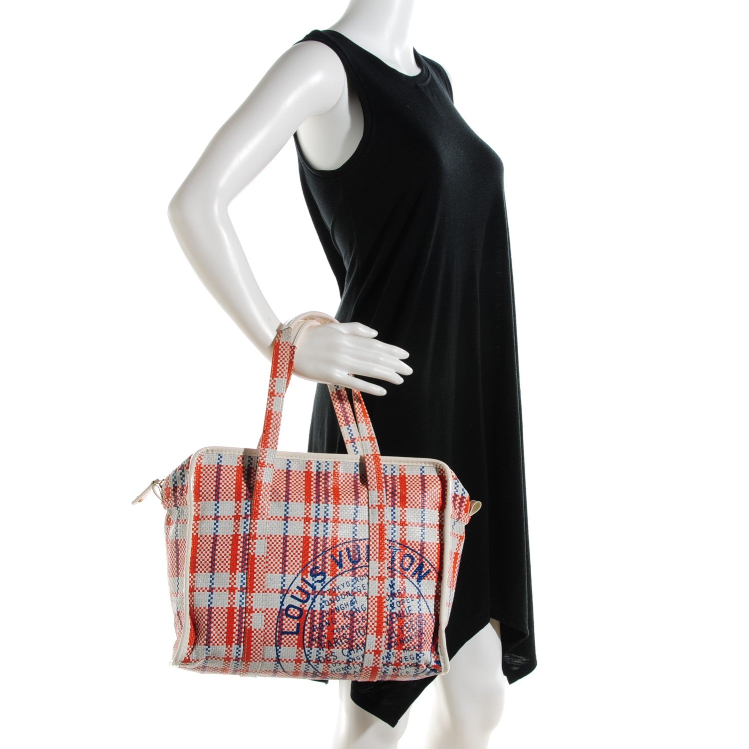 Louis Vuitton チェック柄トートバッグ Louis Vuitton Woven Leather Plaid Laundry Tote Orange 131337