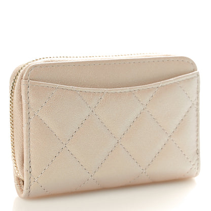 Chanel Iridescent Calfskin Quilted Zip Coin Purse Wallet Beige 3 of 9