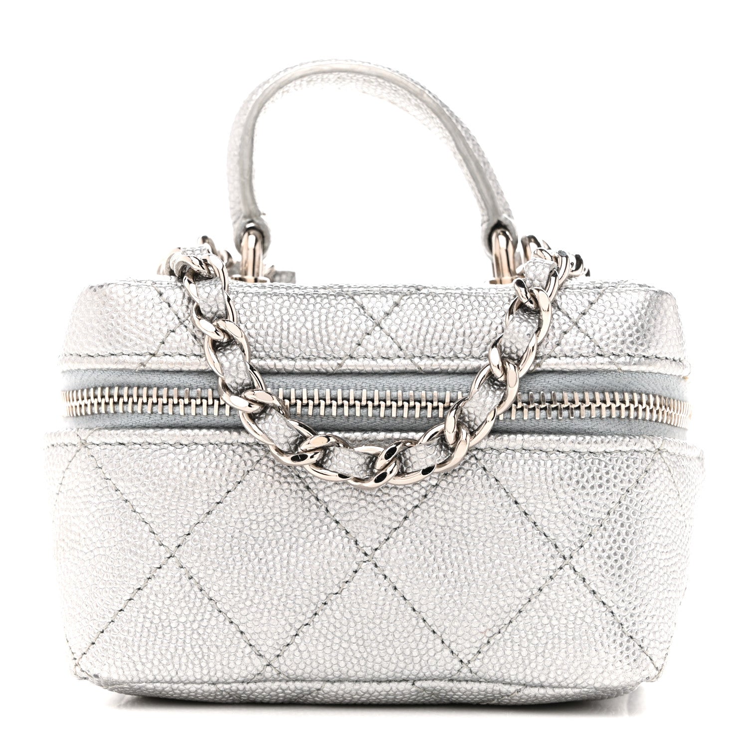 Chanel Metallic Caviar Quilted Mini Top Handle Vanity With Chain Silver 1 of 13