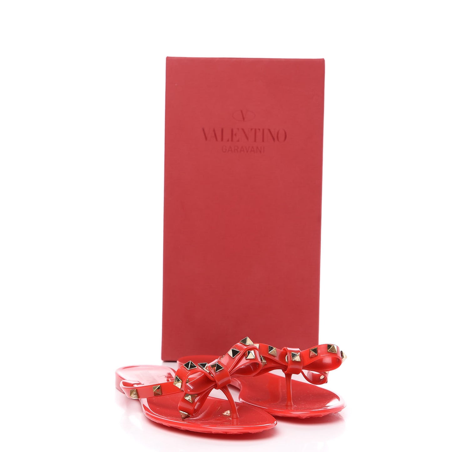 PVC Jelly Rockstud Bow Thong Sandals 36 Rosso Valentino