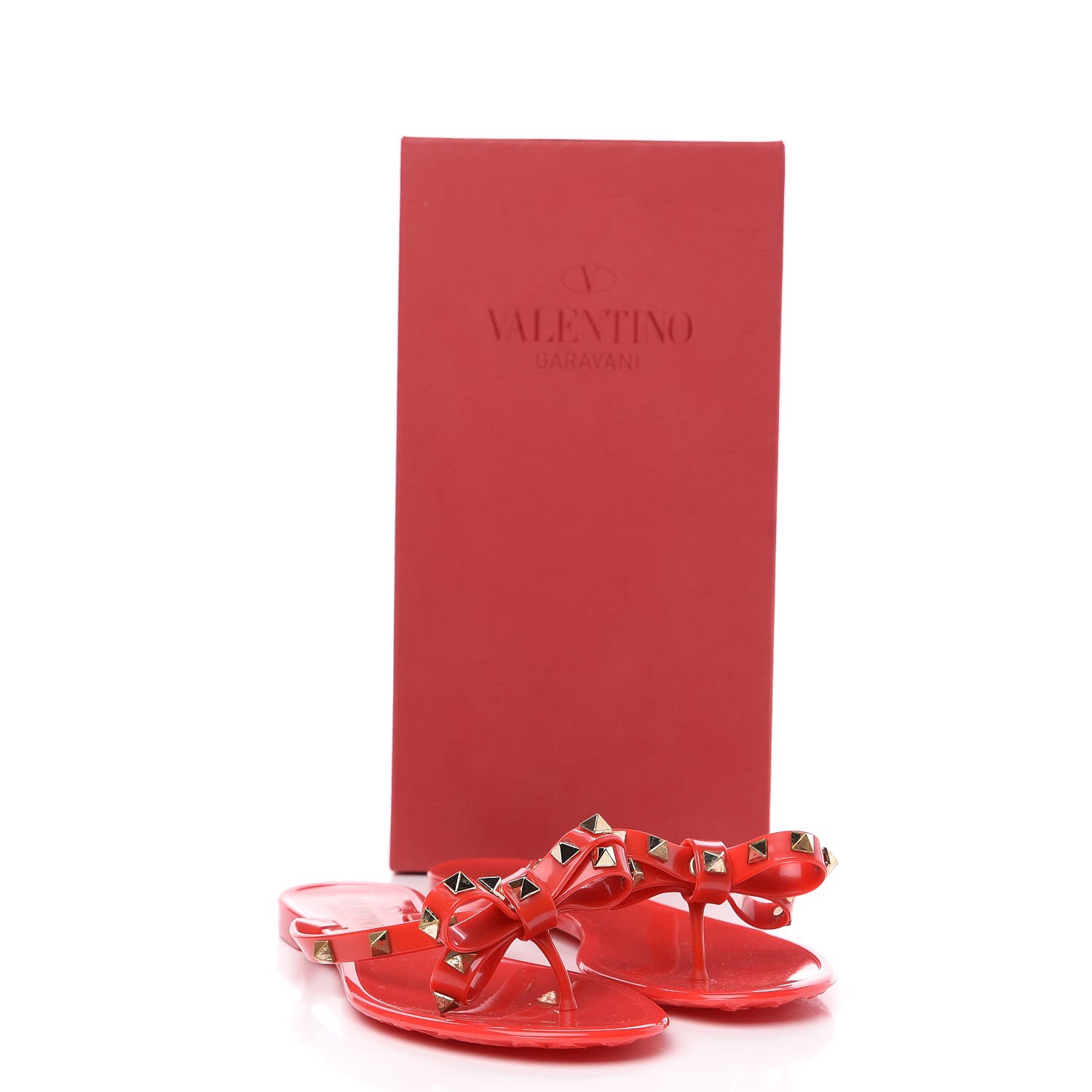 Valentino Garavani PVC Jelly Rockstud Bow Thong Sandals 36 Rosso Valentino 9 of 9