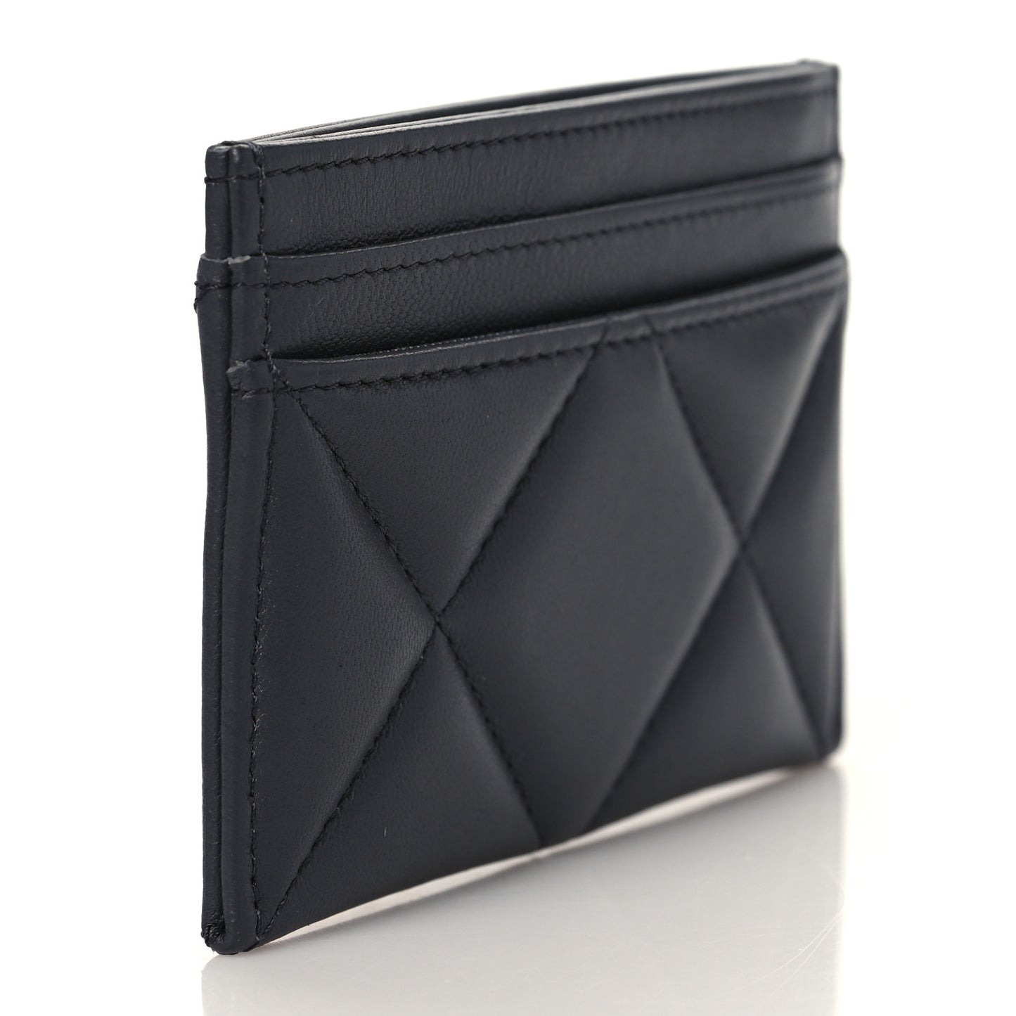 Lambskin Quilted Chanel 19 Card Holder Dark Grey