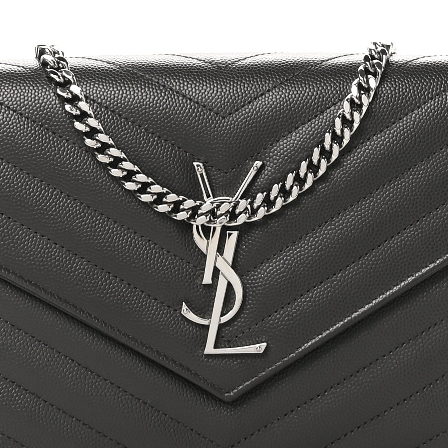 Saint Laurent Grain De Poudre Matelasse Chevron Monogram Chain Wallet Storm 8 of 10