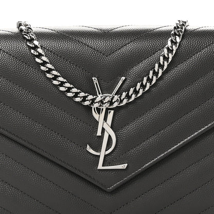 Saint Laurent Grain De Poudre Matelasse Chevron Monogram Chain Wallet Storm 8 of 10
