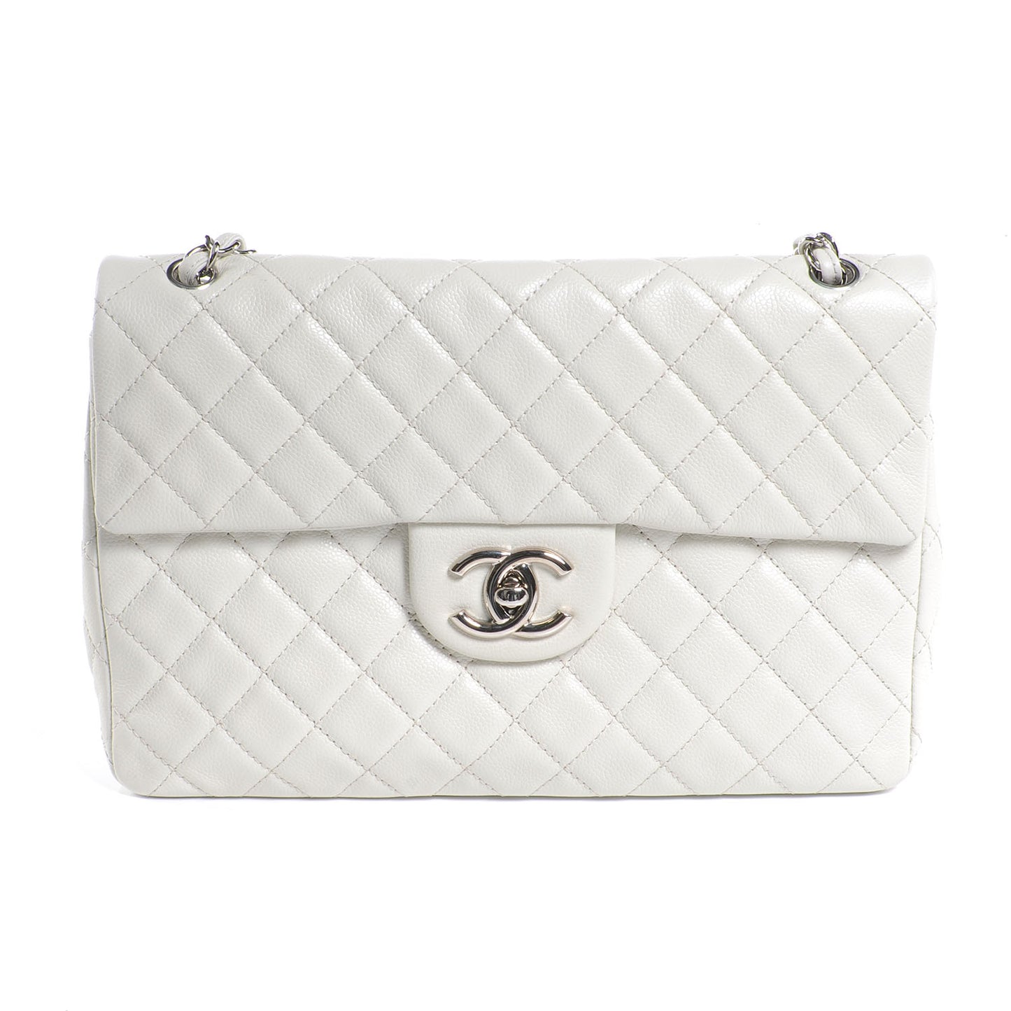 Washed Caviar Maxi Single Flap White