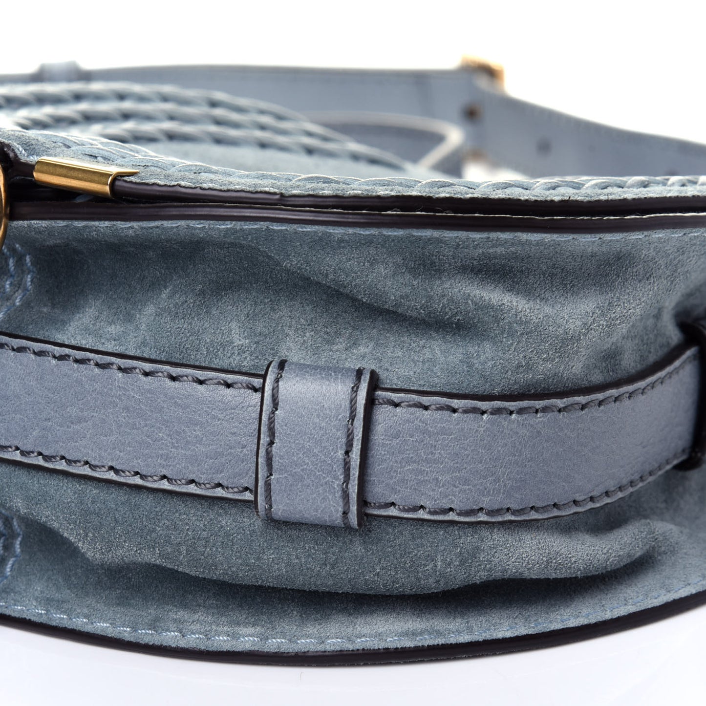 Suede Calfskin Braided Mini Marcie Round Crossbody Bag Cloudy Blue