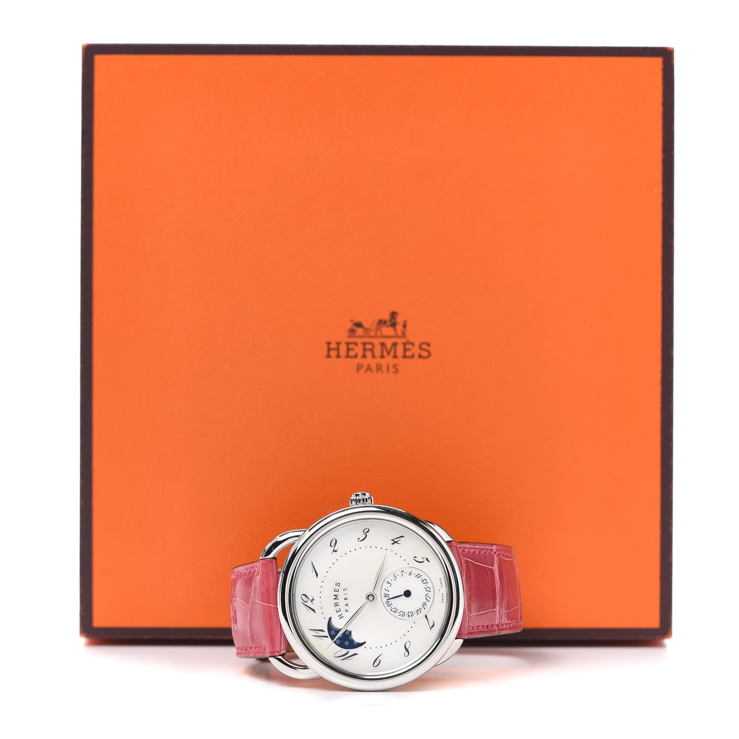 Hermes Stainless Steel Alligator Mother of Pearl 38mm Arceau Petite Lune Automatic Watch Braise 5 of 5
