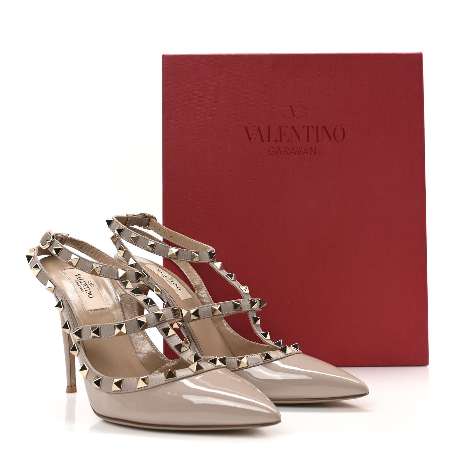 Patent Nappa Rockstud Ankle Strap 100mm Pumps 40 Poudre