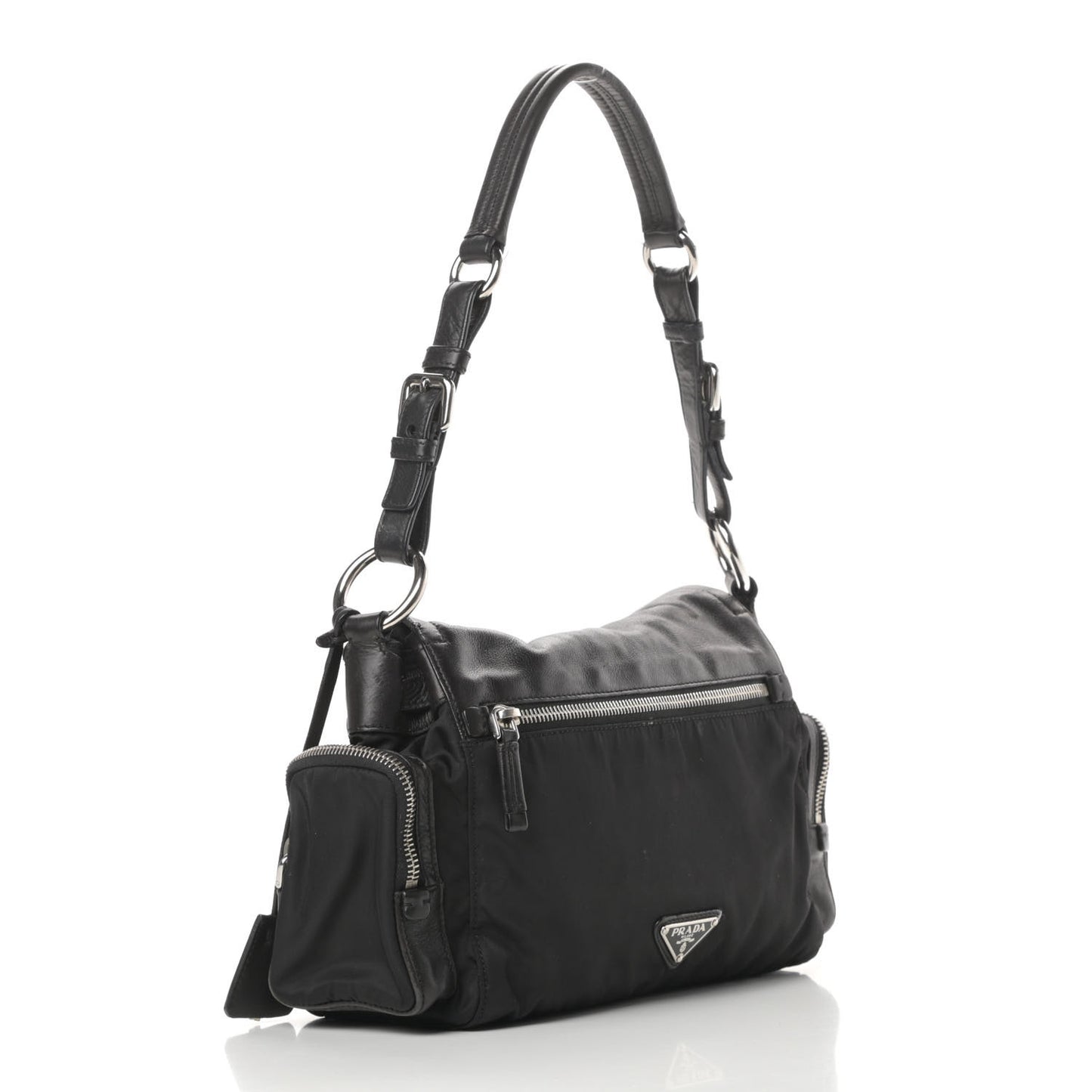 Soft Calfskin Tessuto Nylon Shoulder Bag Black
