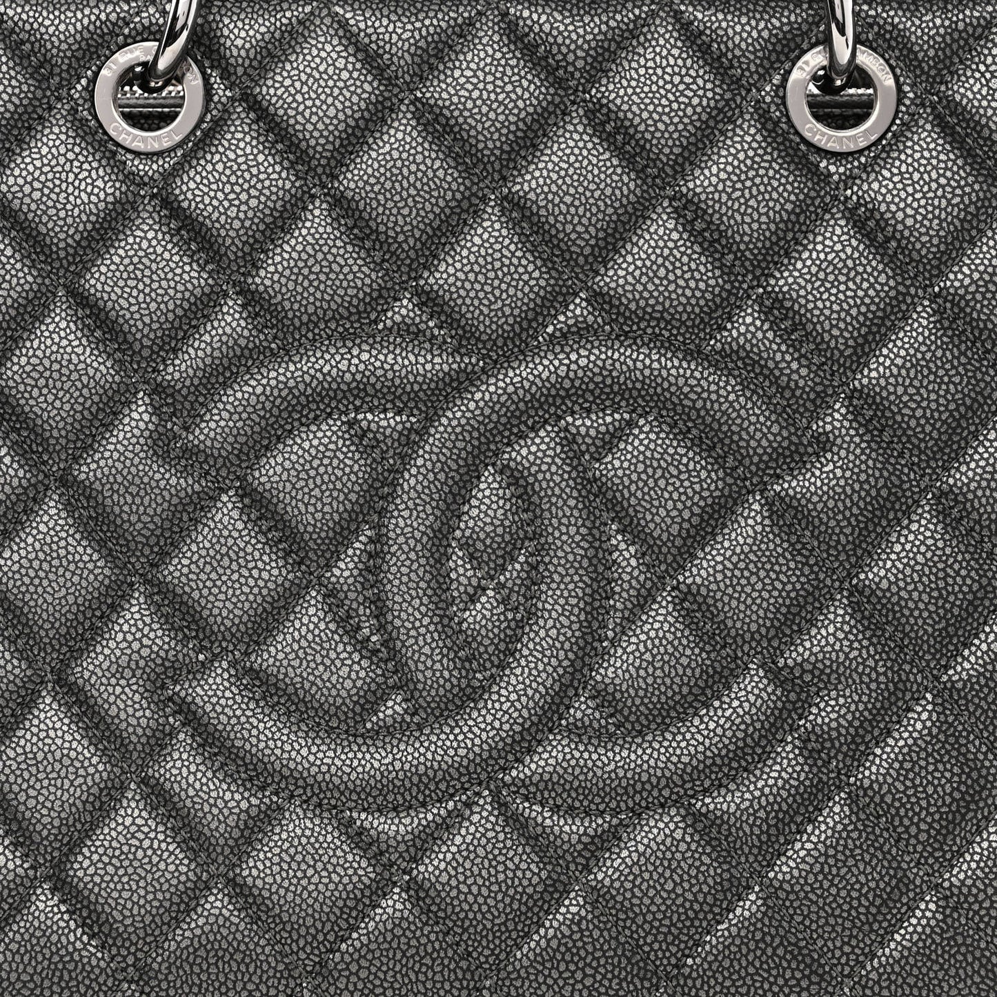 Metallic Caviar Quilted Grand Shopping Tote GST Dark Silver