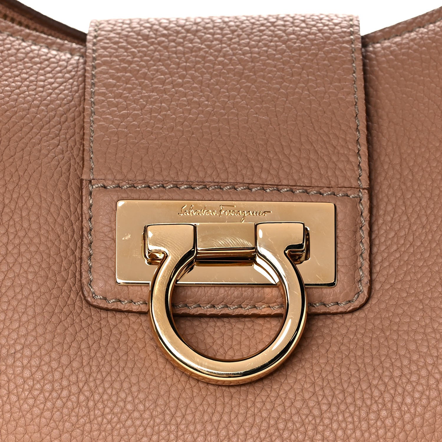 Salvatore Ferragamo Calfskin Fanisa Gancini Hobo Natural 8 of 10
