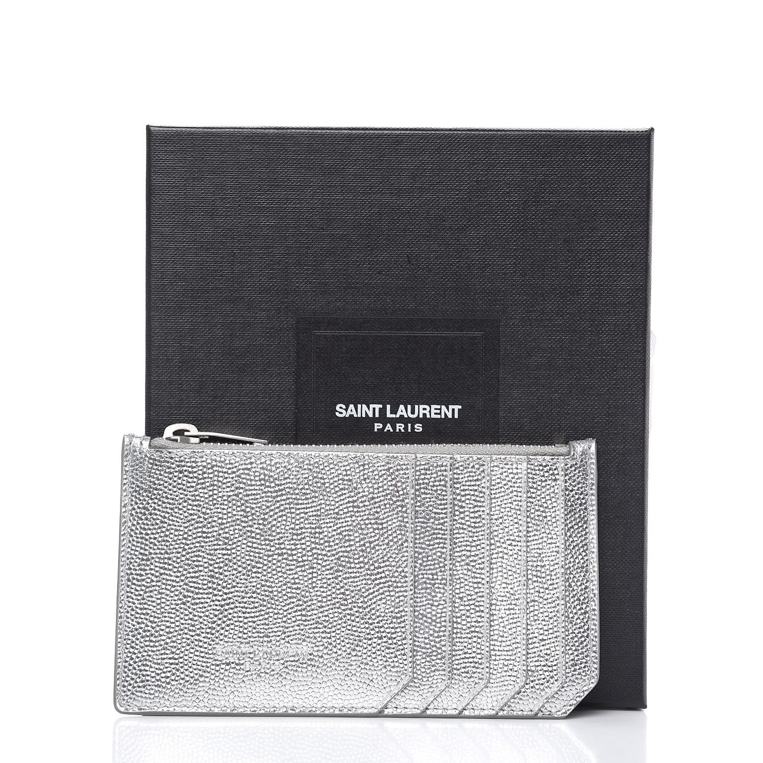 Saint Laurent Grained Calfskin 5 Fragments Zip Pouch Card Holder Silver 8 of 8