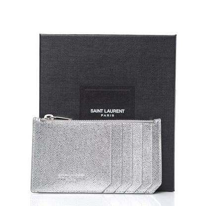 Saint Laurent Grained Calfskin 5 Fragments Zip Pouch Card Holder Silver 8 of 8