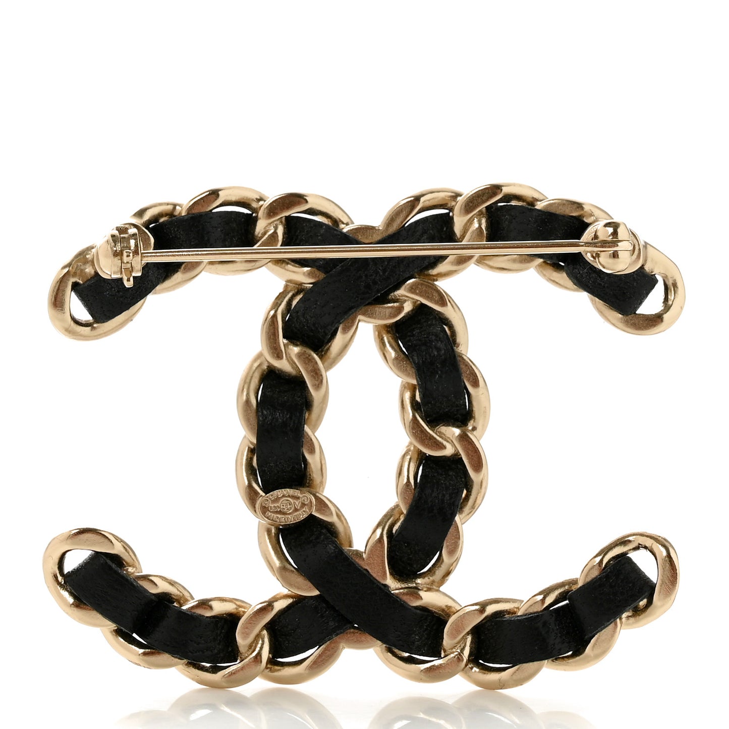 Lambskin Chain CC Brooch Black Gold