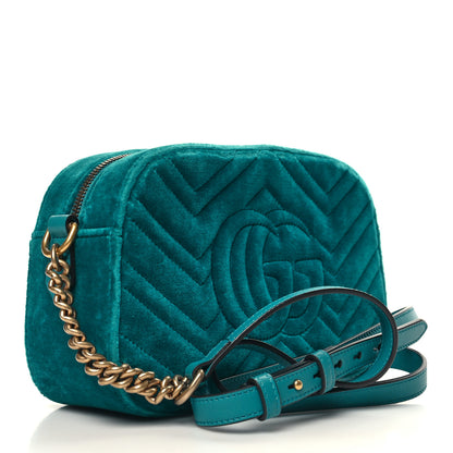 Gucci Velvet Matelasse Small GG Marmont Chain Shoulder Bag Pavone Cyan 3 of 10