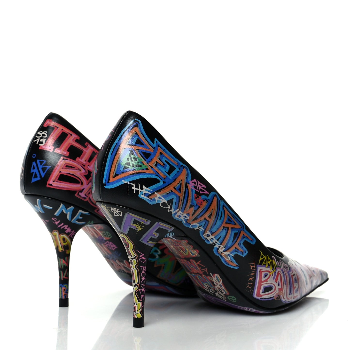 Chevre Classic Graffiti Knife Pointed 80mm Pumps 37.5 Black Multicolor