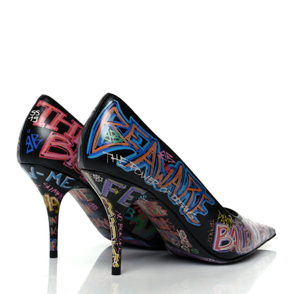 Balenciaga Chevre Classic Graffiti Knife Pointed 80mm Pumps 37.5 Black Multicolor 4 of 6