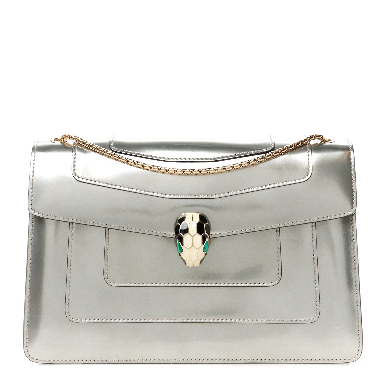 Bulgari Metallic Calfskin Serpenti Forever Crossbody Bag Silver 1 of 14