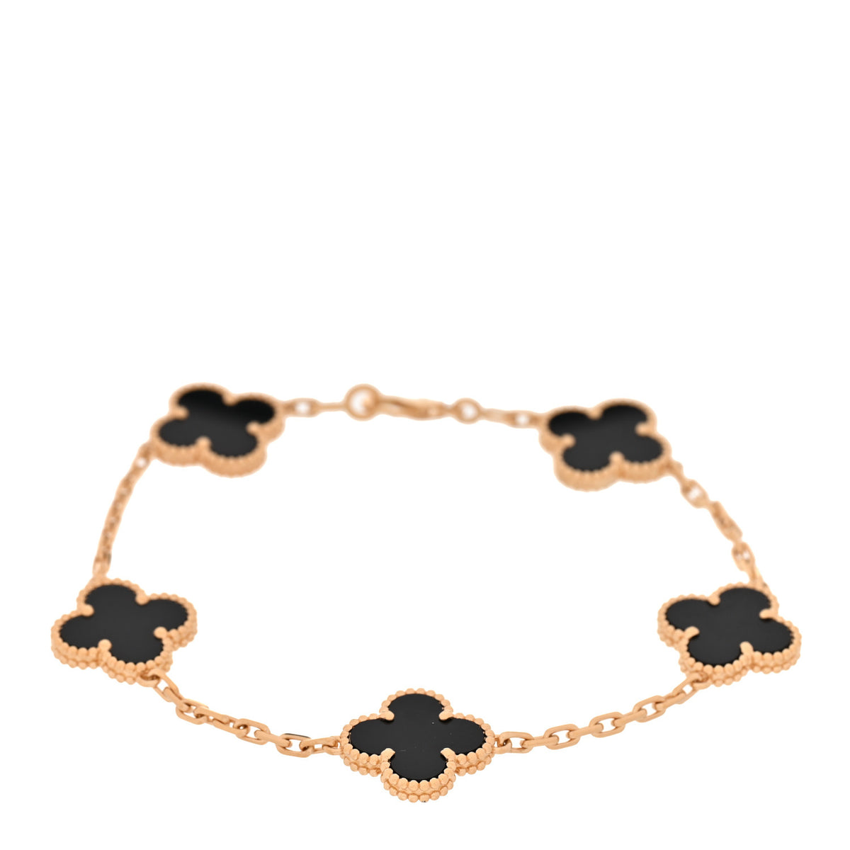 Van Cleef & Arpels 18K Yellow Gold Black Onyx 5 Motifs Vintage Alhambra Bracelet 1 of 6
