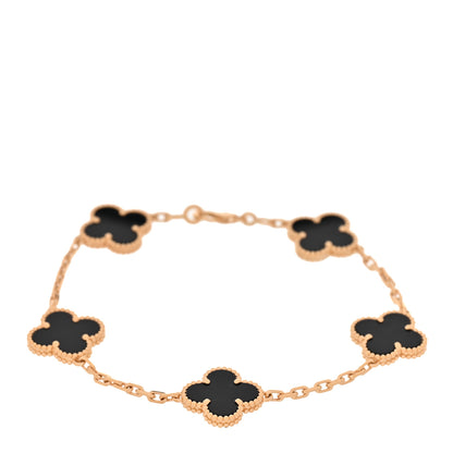 Van Cleef & Arpels 18K Yellow Gold Black Onyx 5 Motifs Vintage Alhambra Bracelet 1 of 6