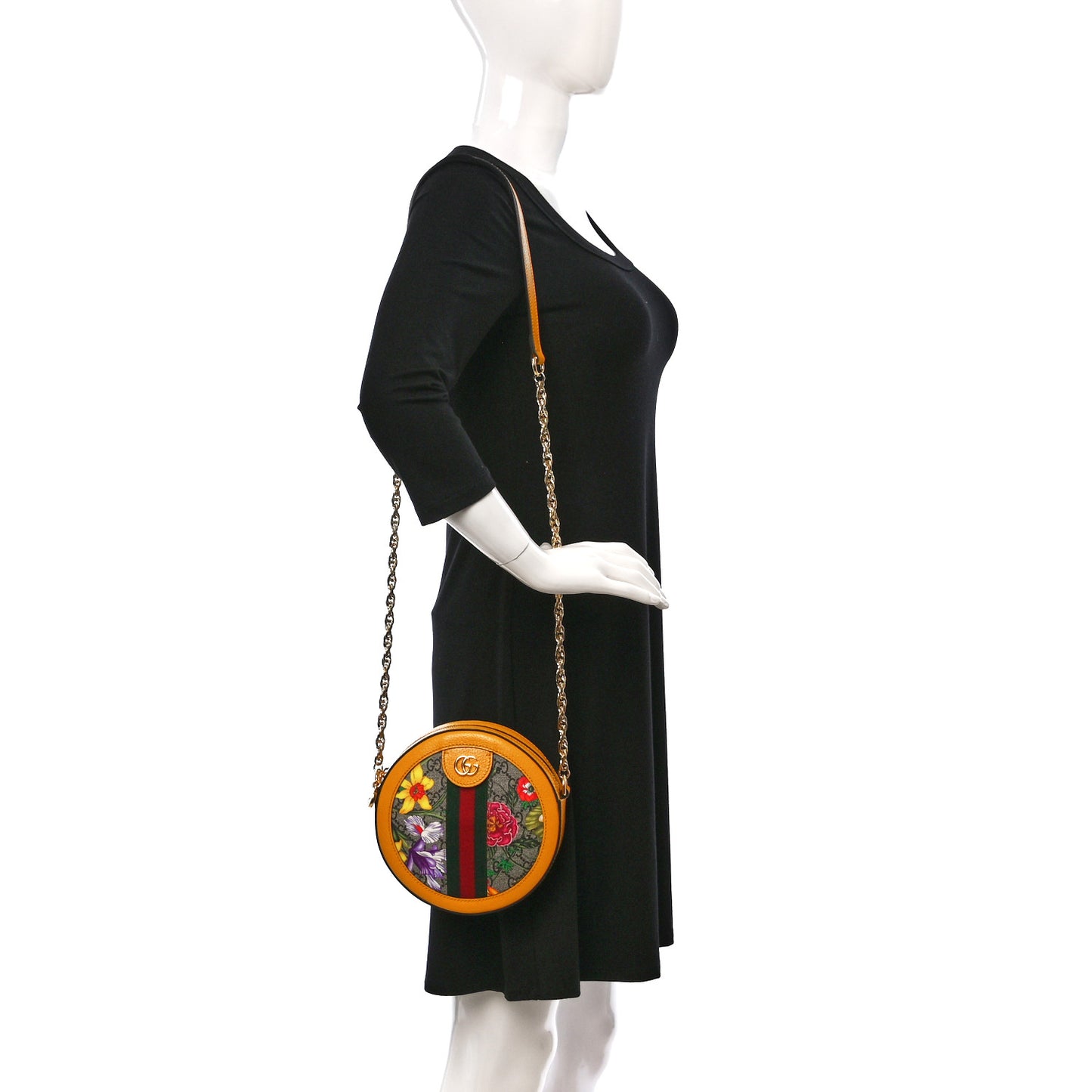 GG Supreme Monogram Flora Web Mini Ophidia Round Shoulder Bag Beige Multicolor Crop