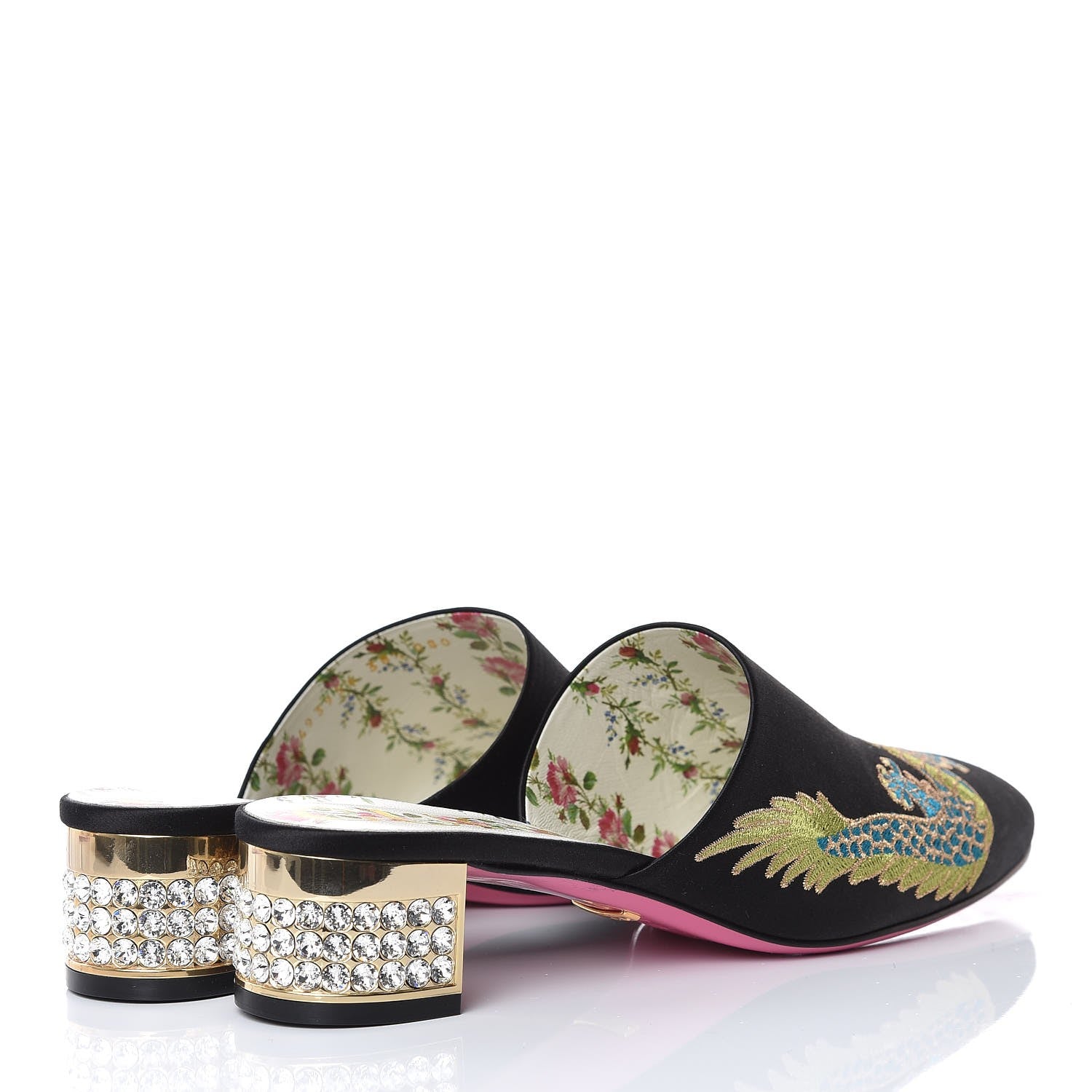 Gucci Satin Dragon Embroidered Candy Mules 38.5 Black 4 of 9