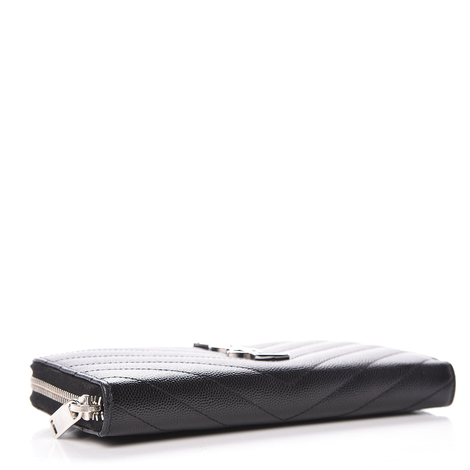 Saint Laurent Grain De Poudre Matelasse Chevron Monogram Zip Around Wallet Black 4 of 7