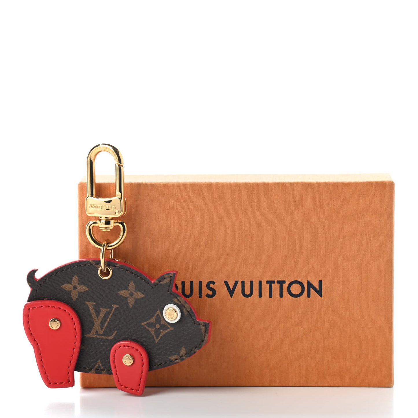 Calfskin Monogram Pig Bag Charm Key Holder Rouge
