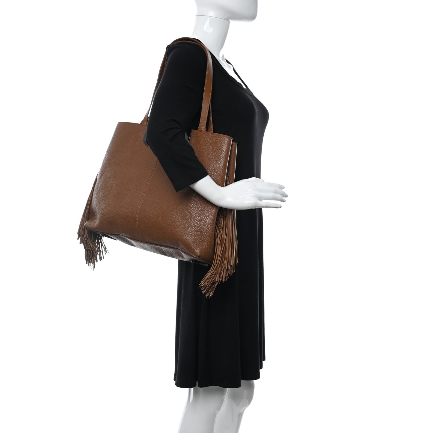 Grained Calfskin Passage Fringe Shopping Tote Brown