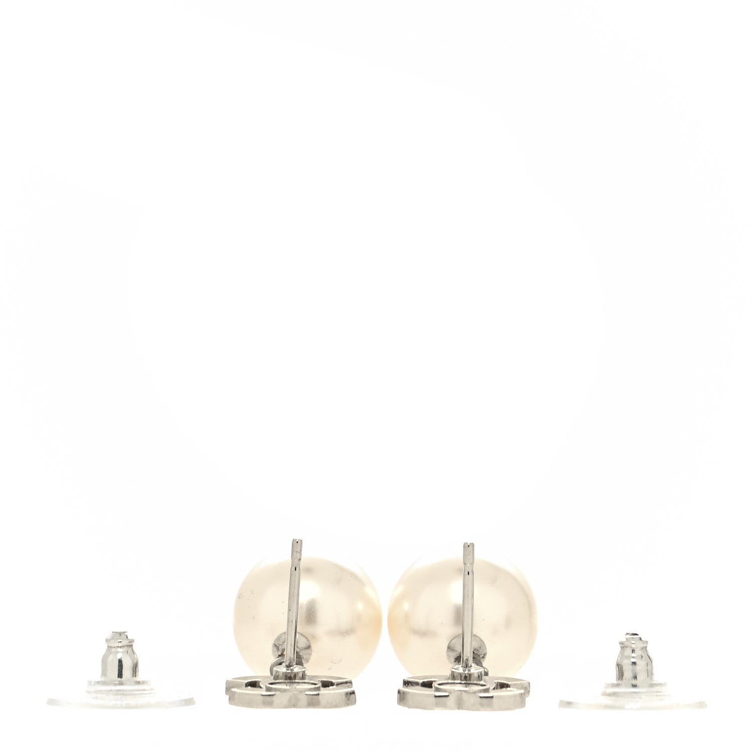 Chanel Crystal Pearl CC Drop Earrings Silver Pearly White 3 of 5