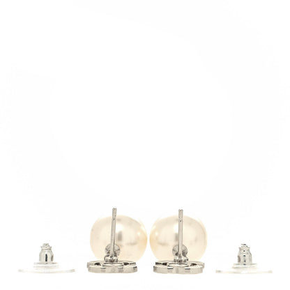 Chanel Crystal Pearl CC Drop Earrings Silver Pearly White 3 of 5