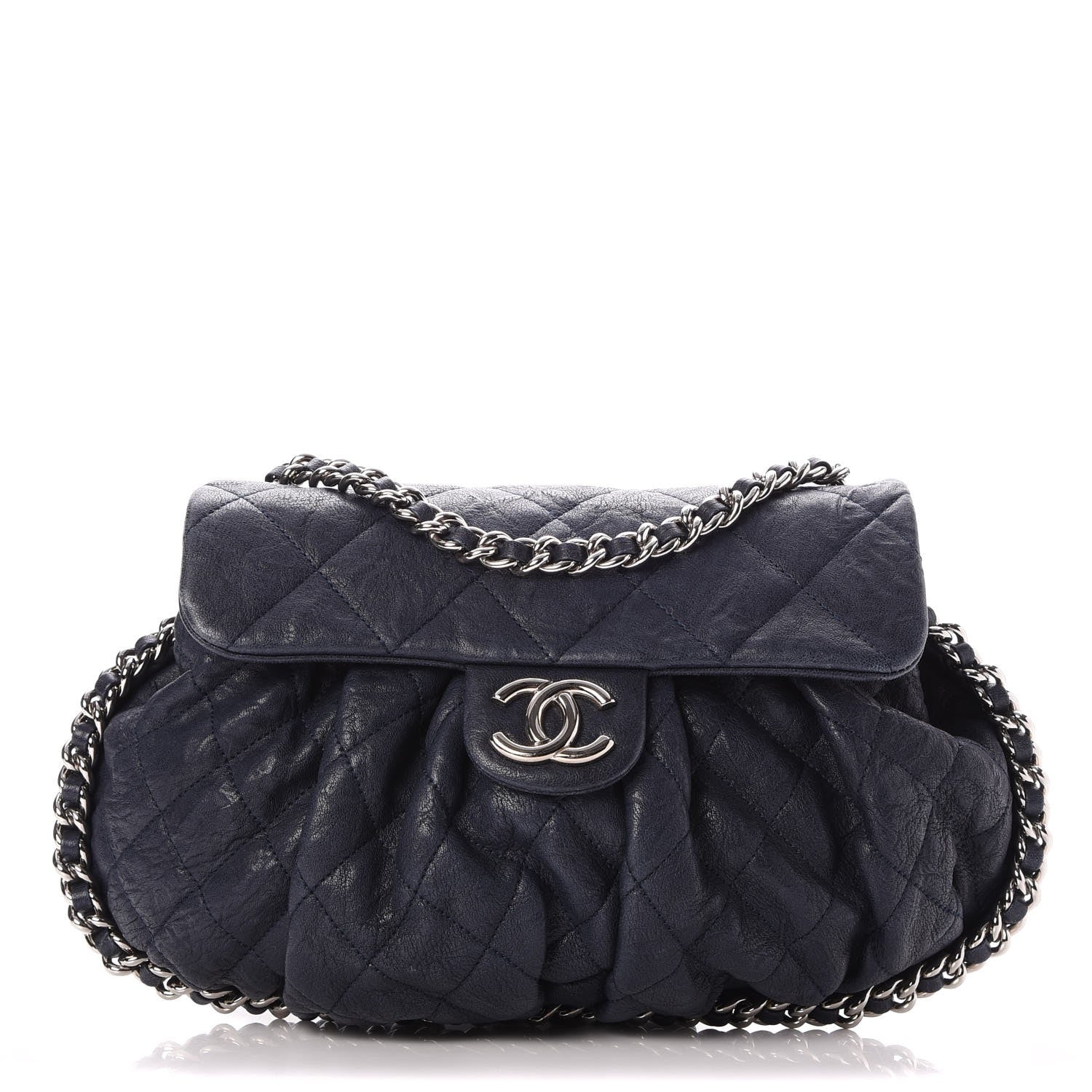 Chanel Washed Lambskin Quilted Medium Chain Around Messenger Blue 1 of 9