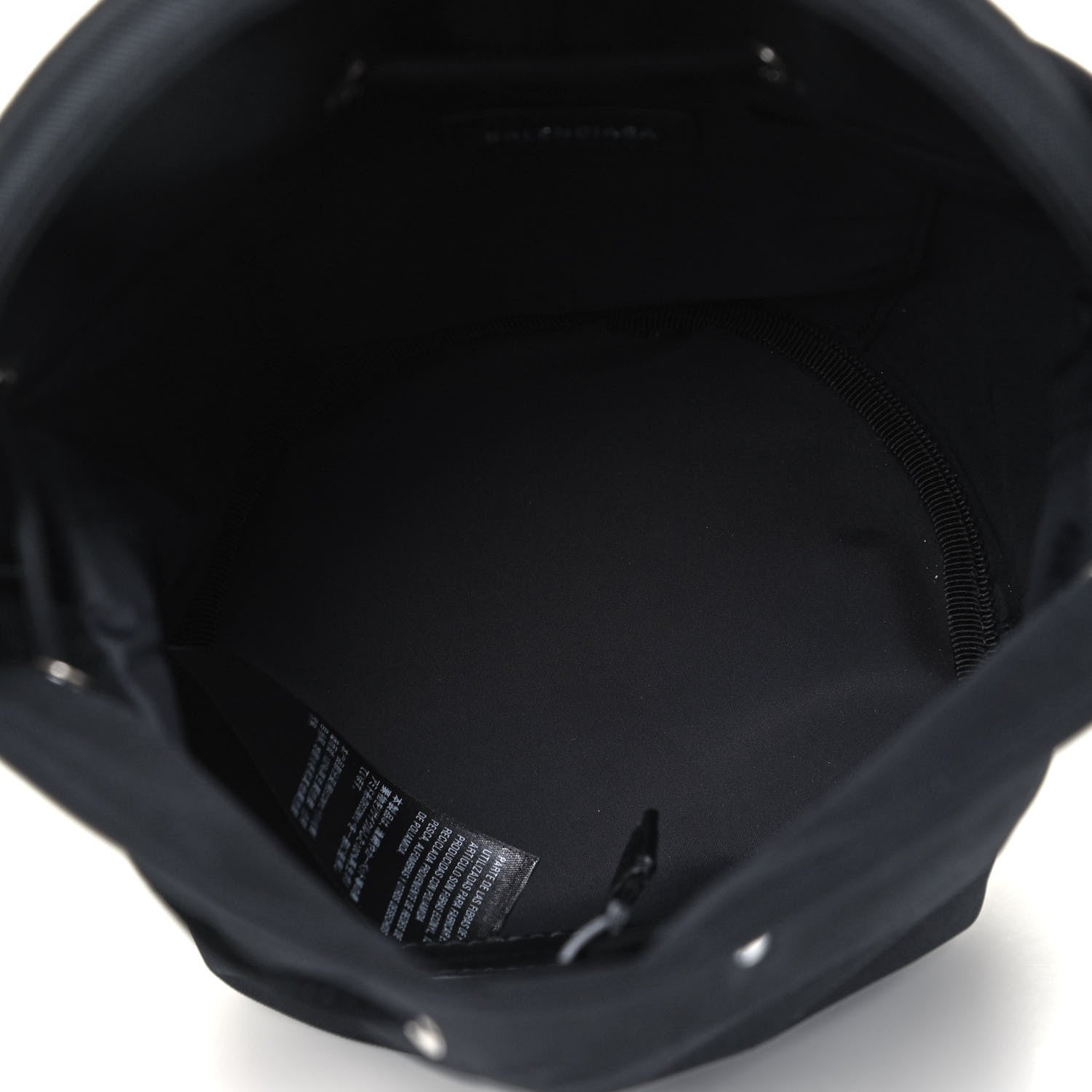 Balenciaga Recycled Sport Nylon Logo Embroidered Wheel Drawstring Bucket Bag Black White 4 of 6