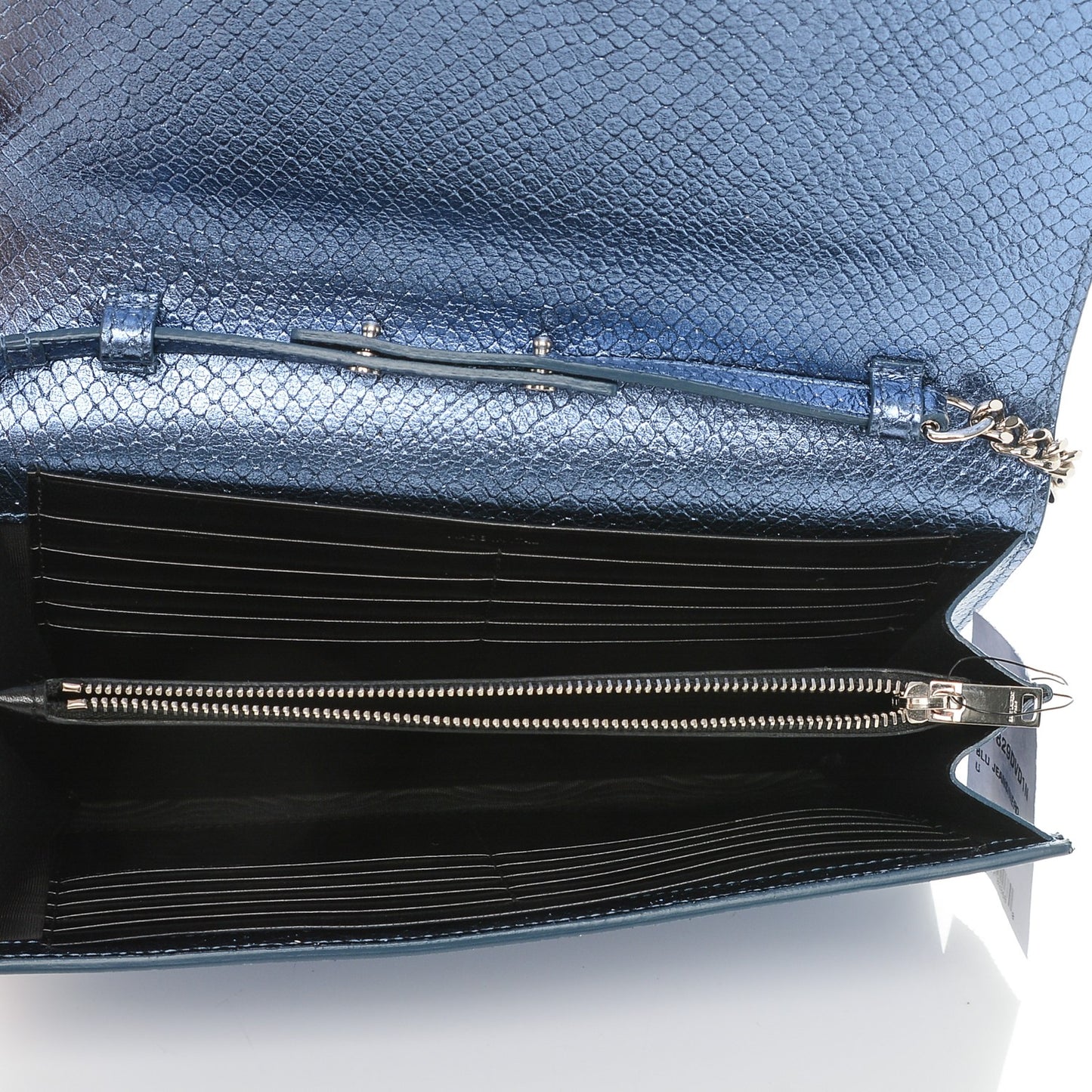 Metallic Calfskin Python Embossed Monogram Chain Wallet Blue Jeans
