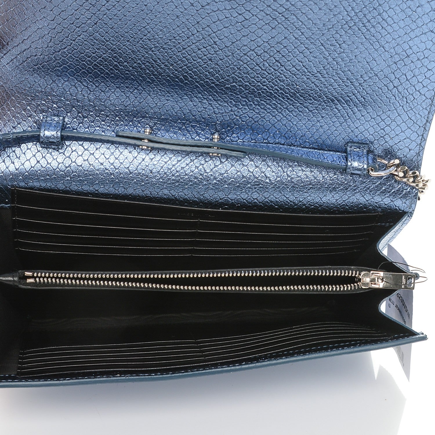 Saint Laurent Metallic Calfskin Python Embossed Monogram Chain Wallet Blue Jeans 5 of 7