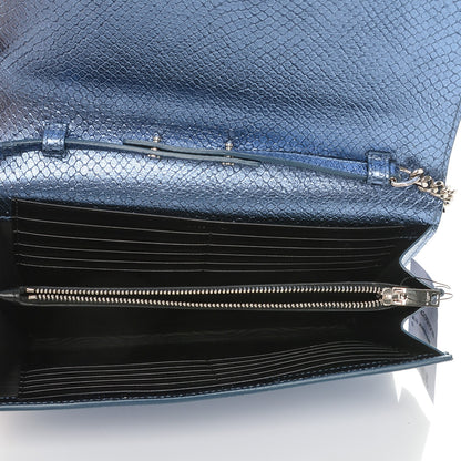 Saint Laurent Metallic Calfskin Python Embossed Monogram Chain Wallet Blue Jeans 5 of 7