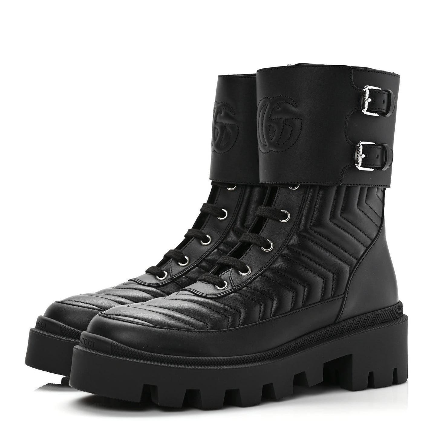 Nappa Frances GG Matelasse Platform Combat Boots 37 Black