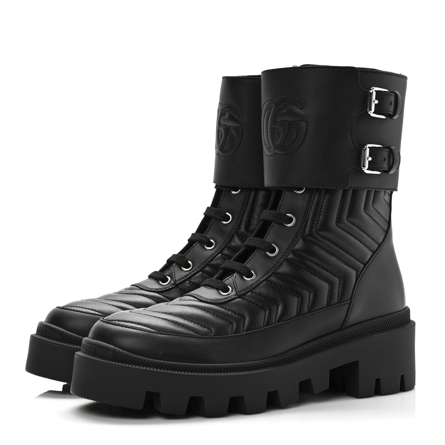 Gucci Nappa Frances GG Matelasse Platform Combat Boots 37 Black 3 of 8