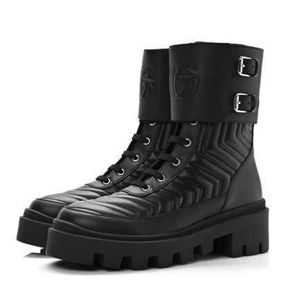 Gucci Nappa Frances GG Matelasse Platform Combat Boots 37 Black 3 of 8