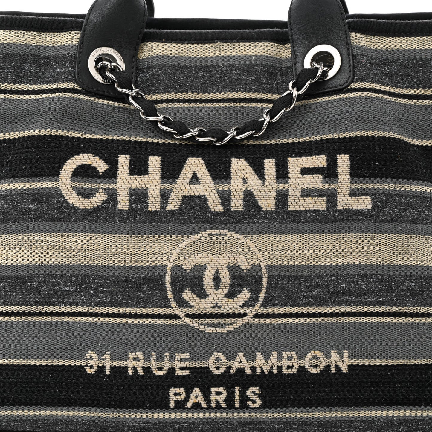 Striped Canvas Medium Deauville Tote Black