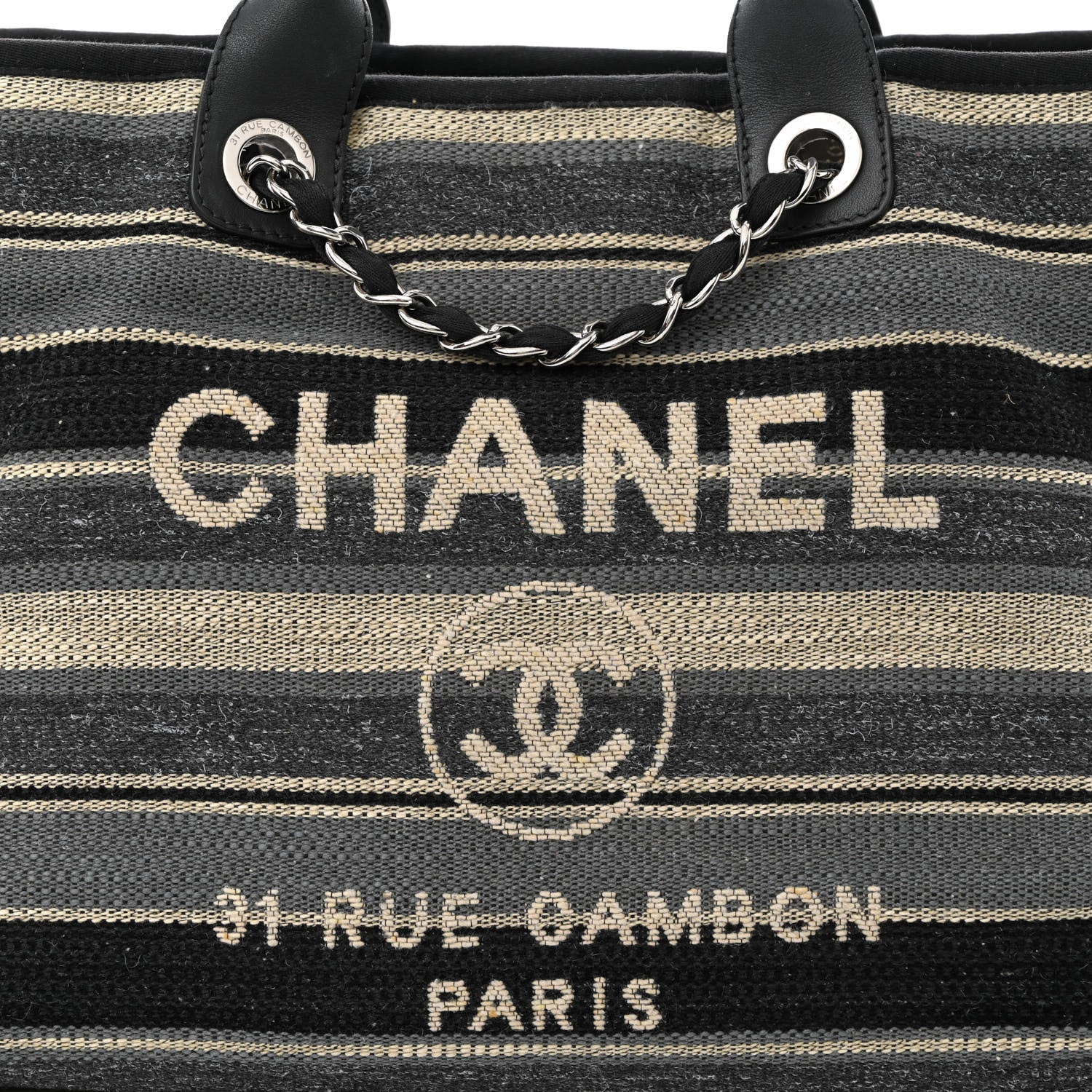 Chanel Striped Canvas Medium Deauville Tote Black 10 of 13