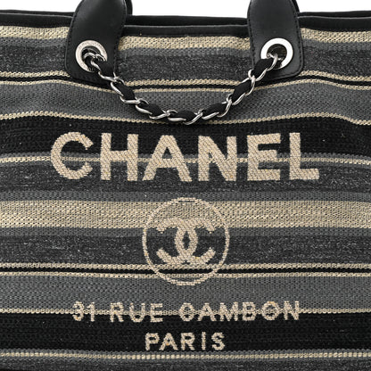Chanel Striped Canvas Medium Deauville Tote Black 10 of 13