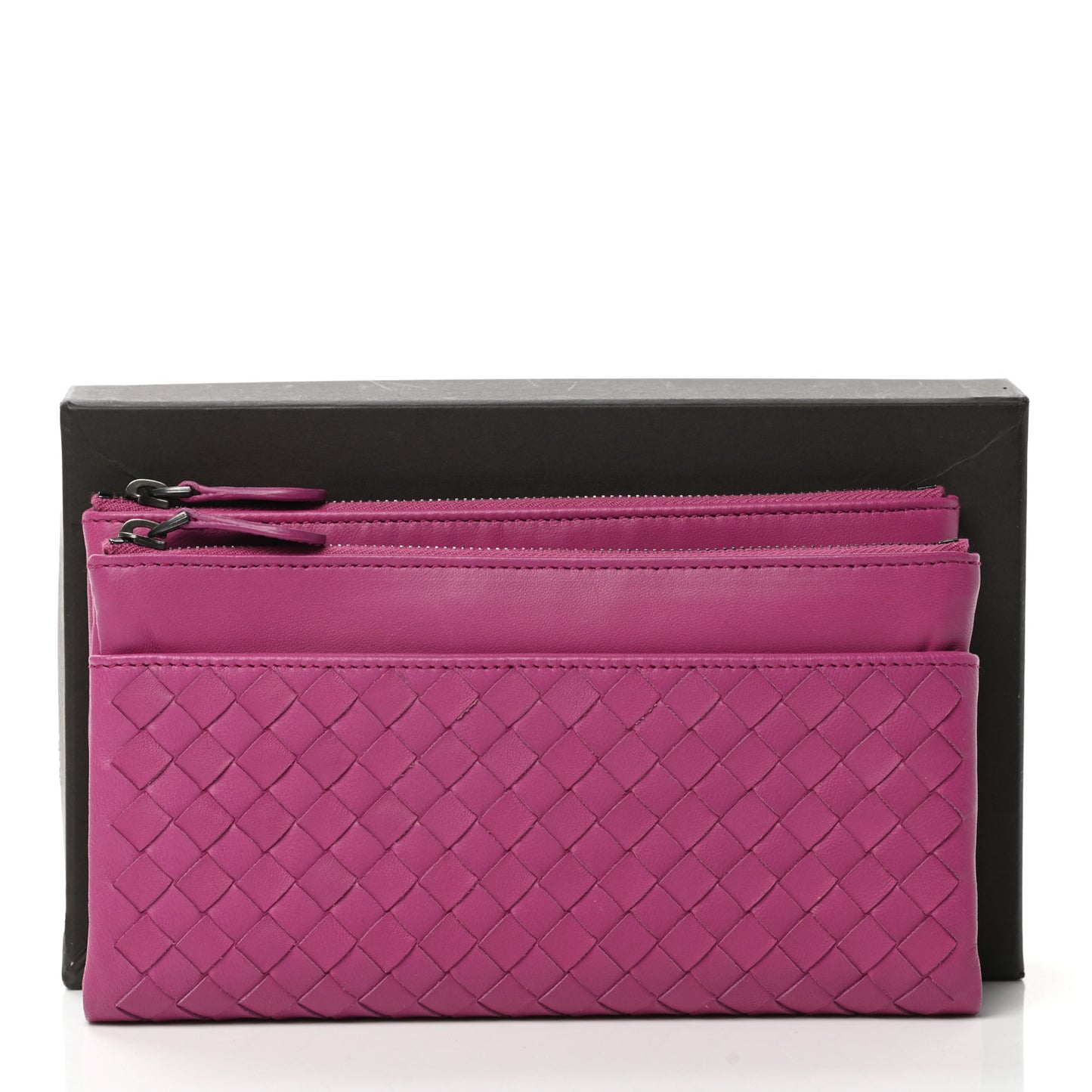 Nappa Intrecciato Double Zip Clutch Wallet Ametista