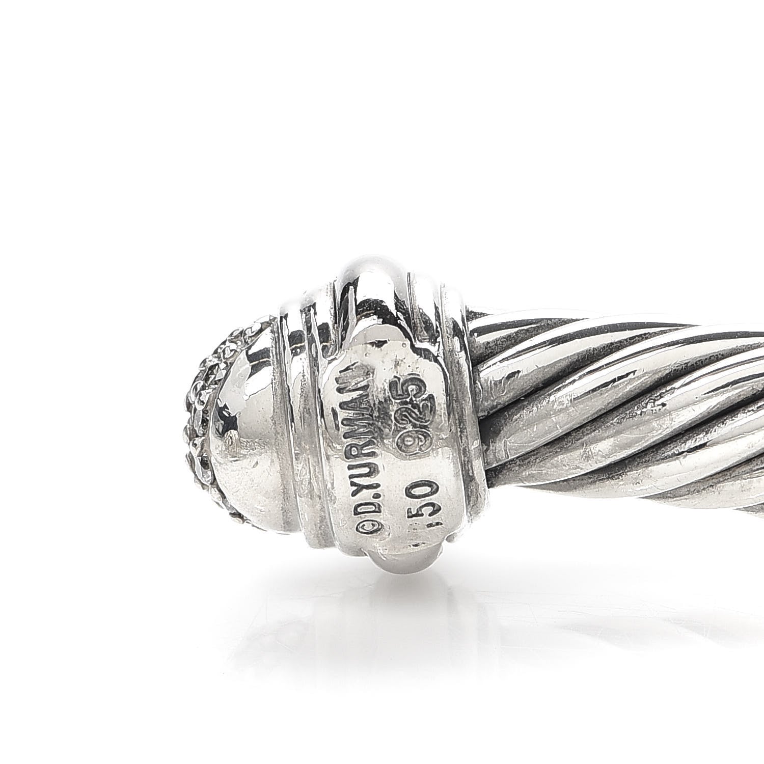 David Yurman Sterling Silver 18K White Gold Pave Diamond 7mm Cable Classics Bracelet 5 of 5