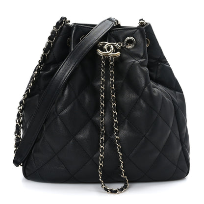 Chanel Lambskin Quilted CC Dweller Drawstring Bucket Bag Black 1 of 9