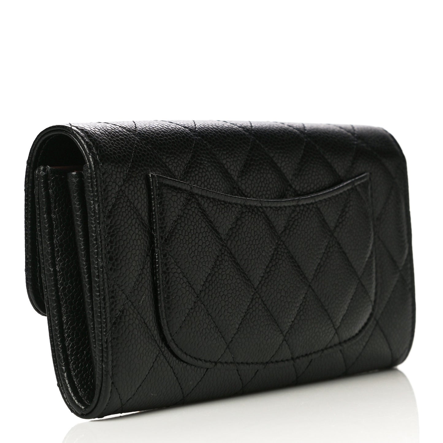 Caviar Quilted Large Gusset Flap Wallet Black